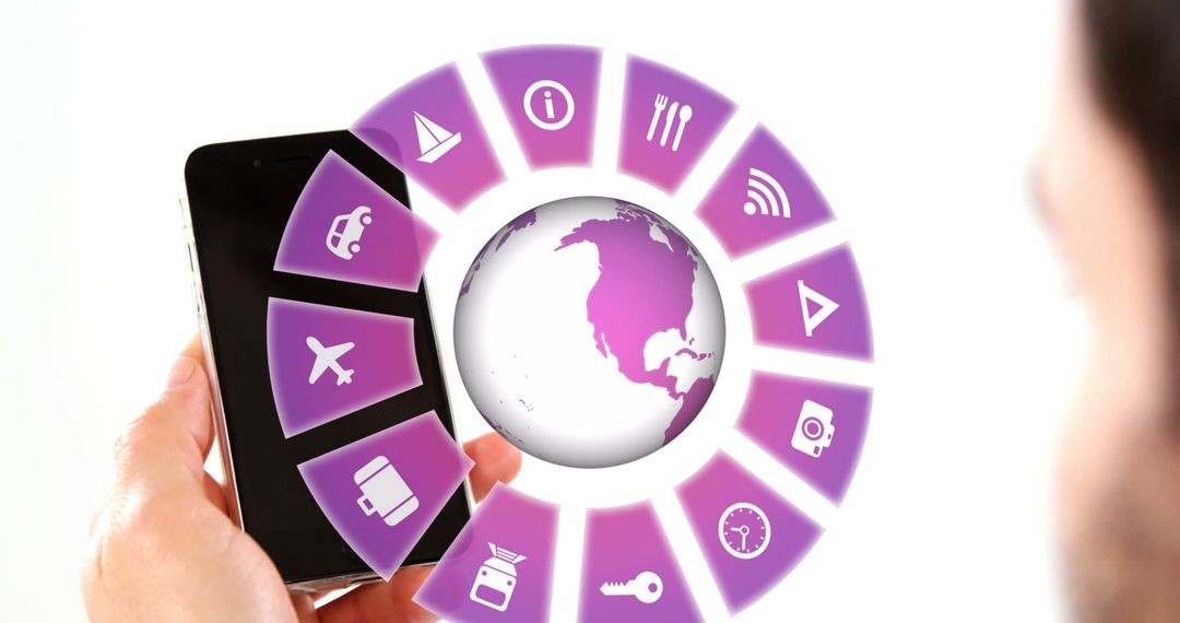 Digital Interaction with Global Travel Icons and Smartphone