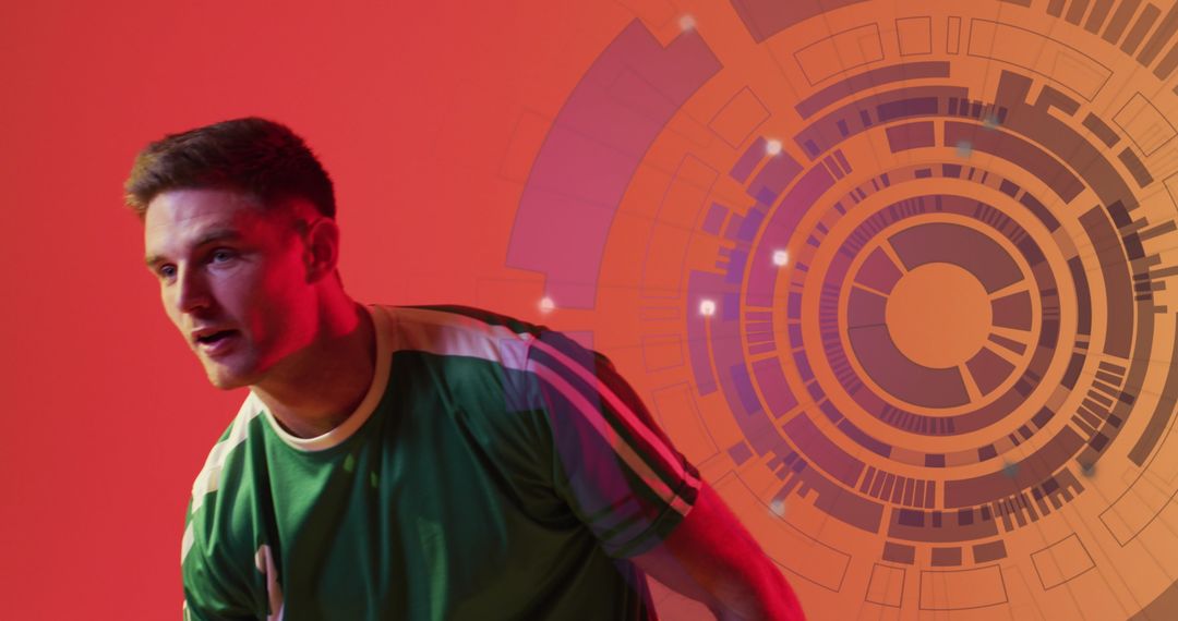 Soccer Player Against Futuristic Digital Interface