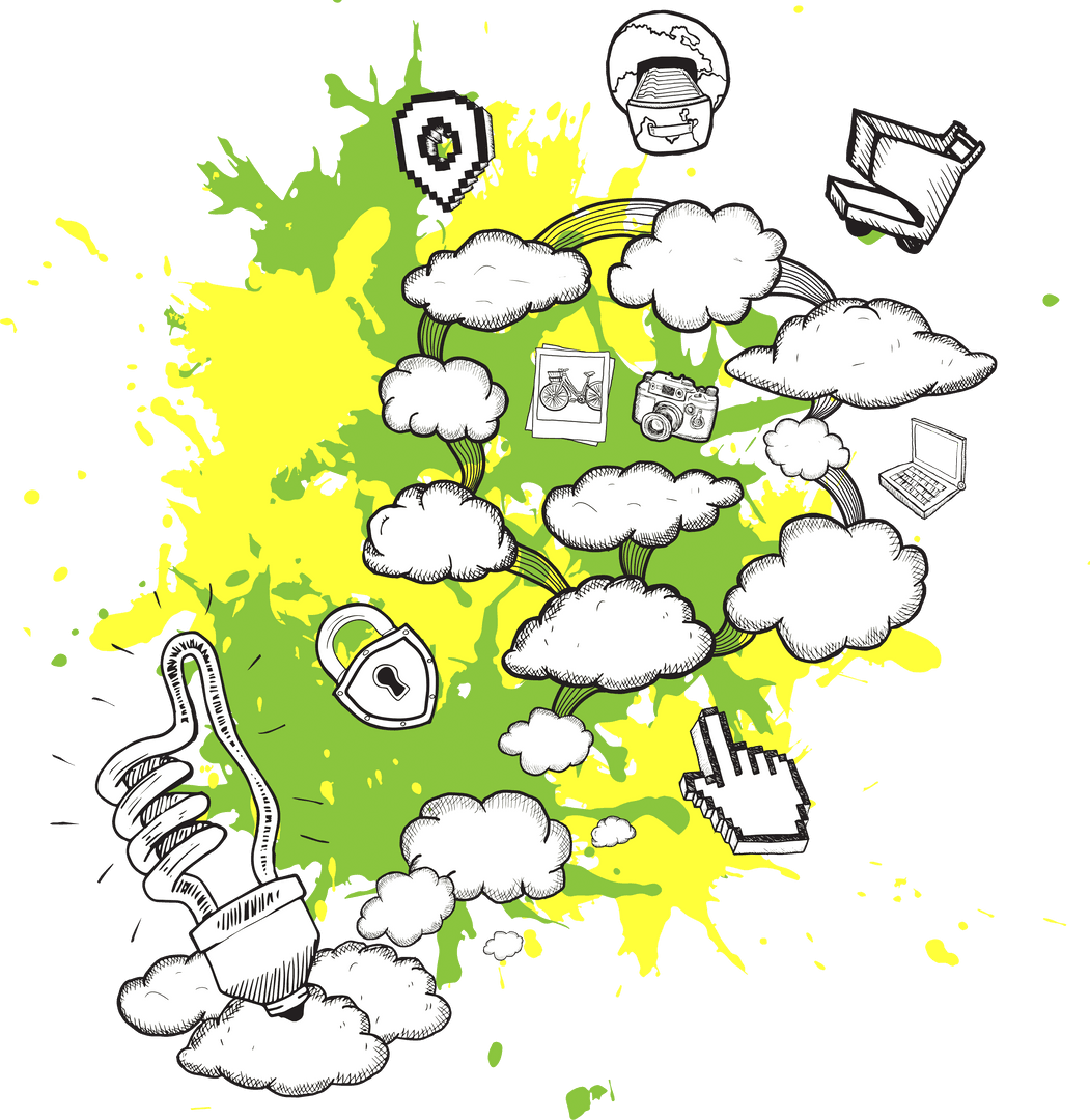 Creative Cloud Network with Digital Connections on Transparent Background