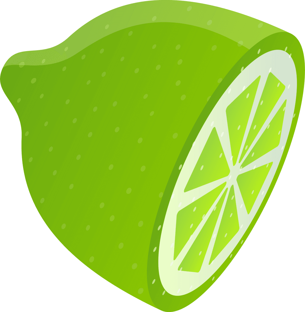Vector Lime Half with Wedge Displaying Bright Green Segments on Transparent Background
