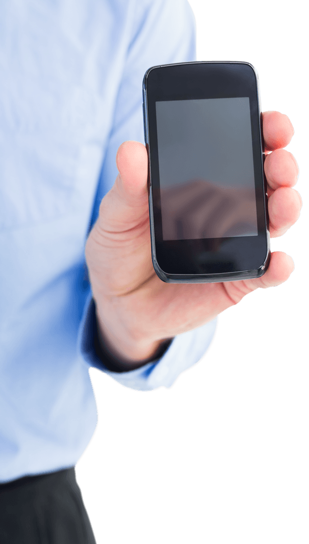 Businessman Transparent Background Holding Smartphone Display