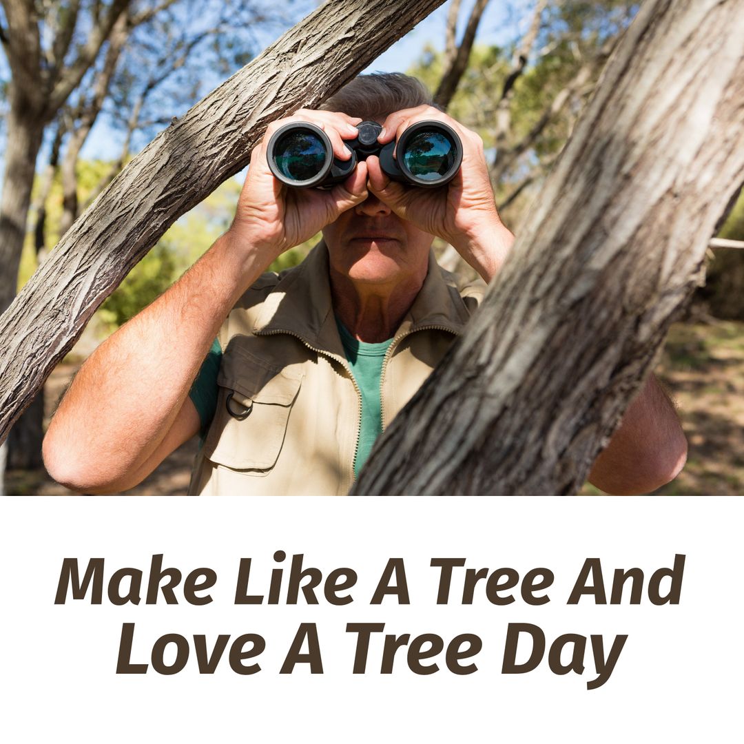 Nature Enthusiast Observing with Binoculars in Forest