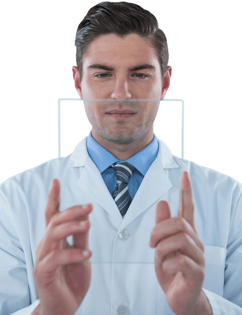 Transparent Glass Interface; Doctor Interacts with Technology