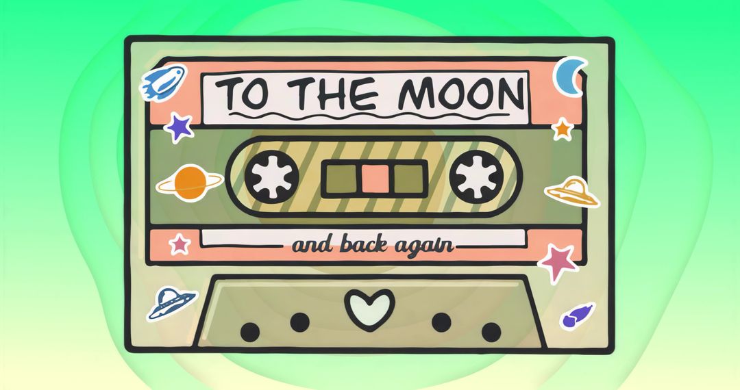 Vintage Cassette with Space Theme on Colorful Background