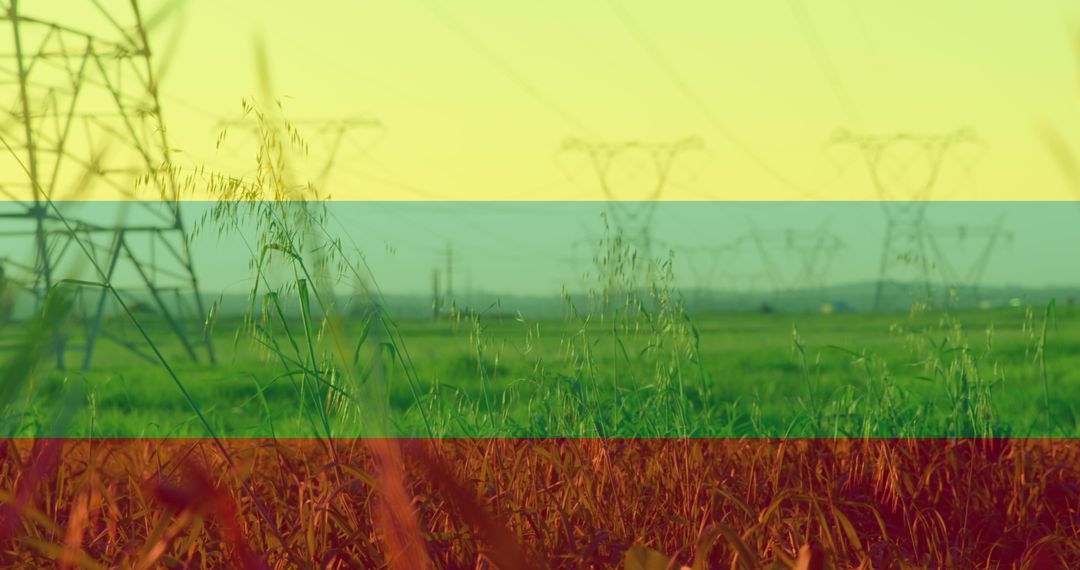 Lithuanian Flag Overlay on Power Lines Illustrating International Politics
