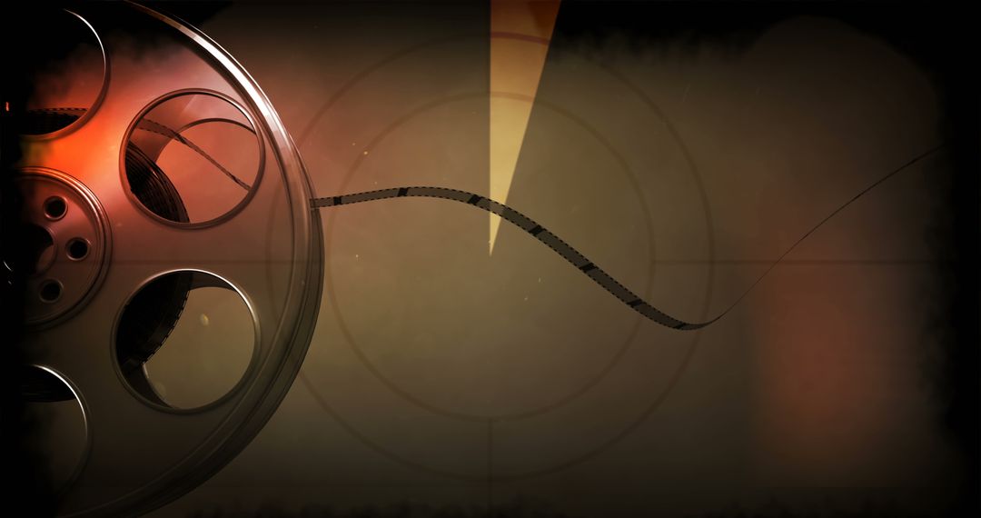 Vintage film reel unwinding depicts nostalgia of classic cinema