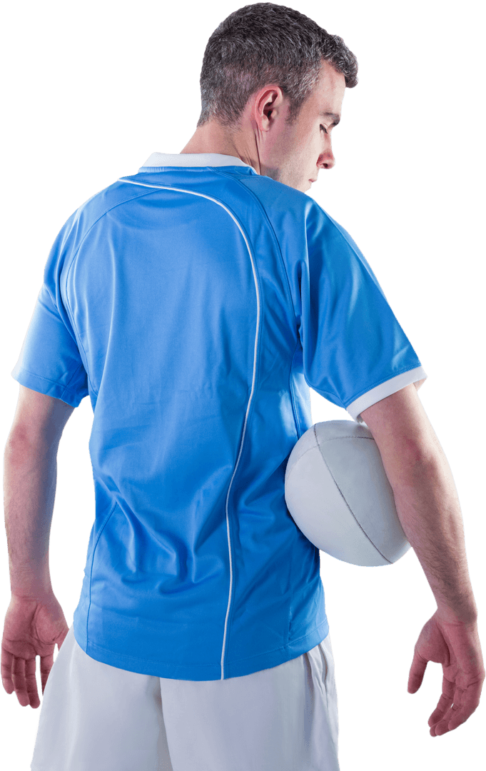 Rugby Player Holding Ball Pondering Tactics Transparent Background