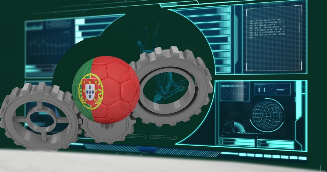 Portugal Flag Ball Over Cogs with Data Interfaces