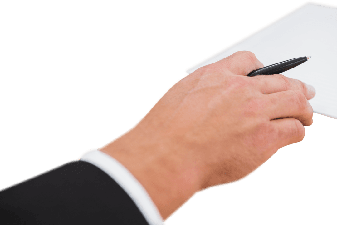 Transparent Background of Hand Holding Pen for Signing or Writing