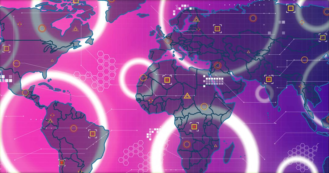 Futuristic World Map in Vibrant Pink and Purple Gradient
