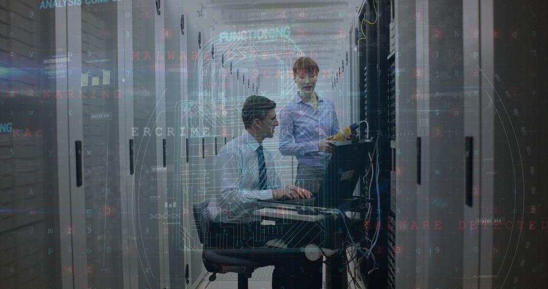 Technicians Analyzing Data in a Server Room