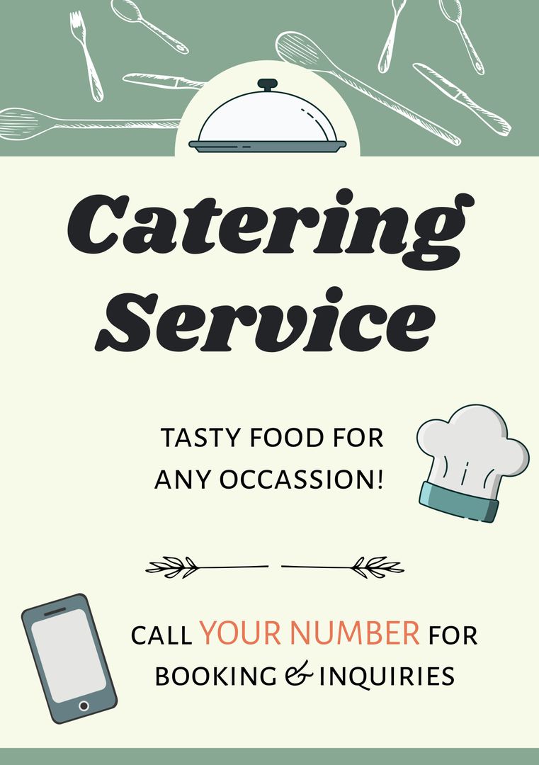 Catering Service Promotion with Chef Hat and Utensils on Poster