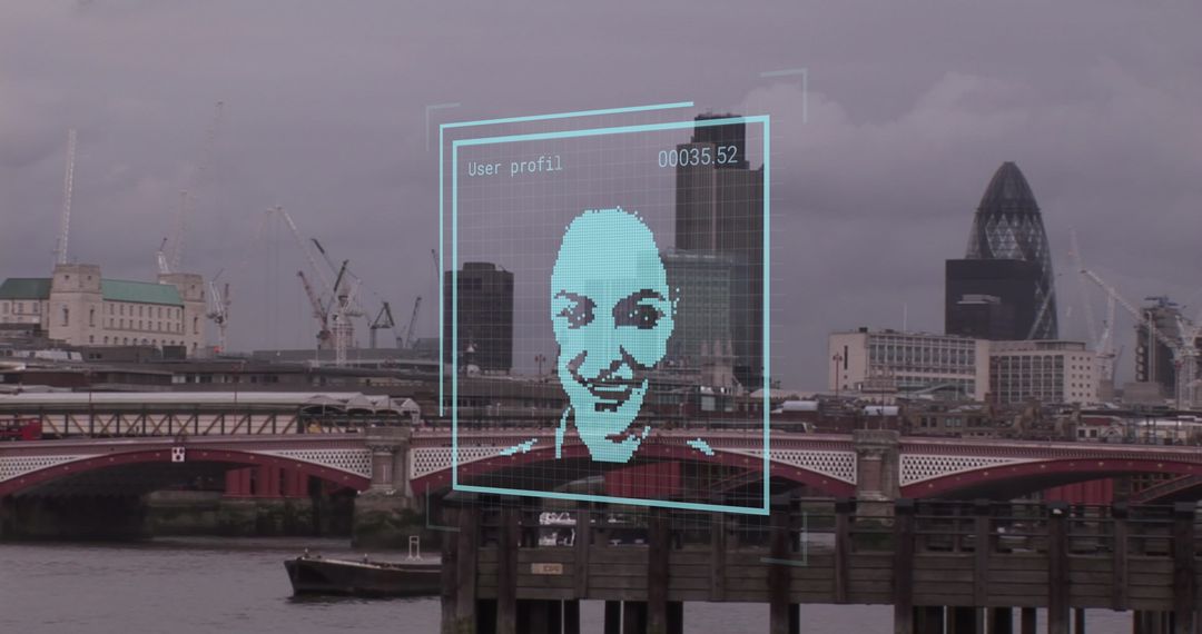 Biometric Data Interface Over London Skyline - Free Images, Stock Photos and Pictures on Pikwizard.com