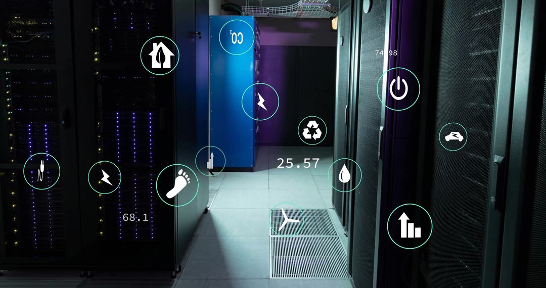 Ecology Icons and Data Visualization in Modern Server Room