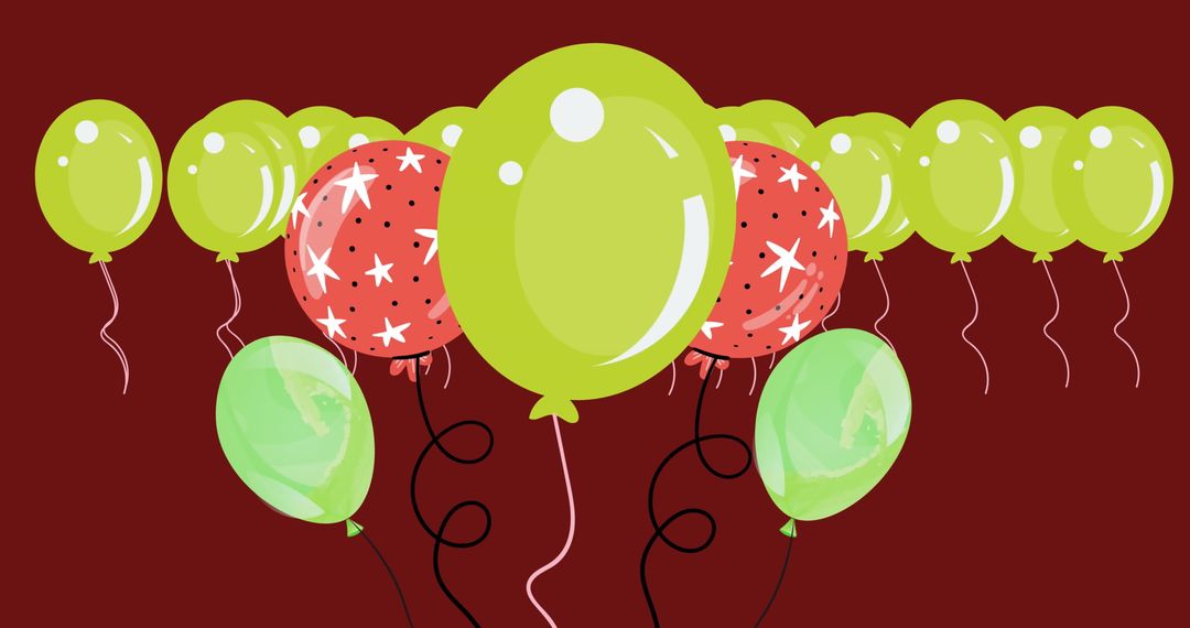 Colorful Balloons Floating Against Red Background