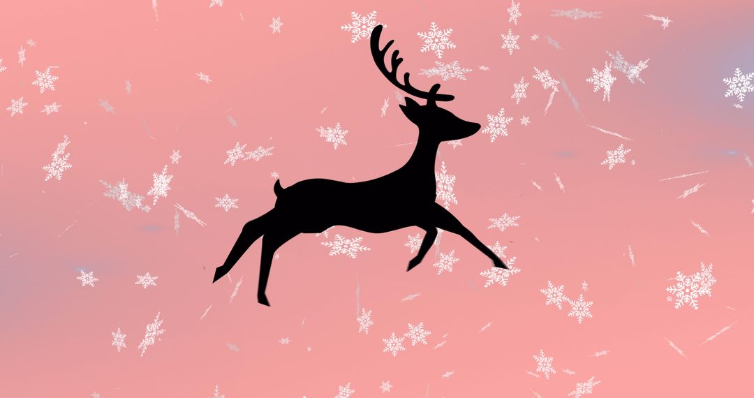 Silhouette of Leaping Reindeer with Snowflakes on Soft Pink Background - Free Images, Stock Photos and Pictures on Pikwizard.com