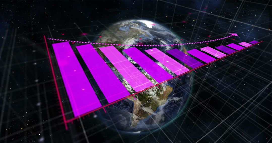 Globe with Holographic Bar Graphs Illustrating Global Business Trends