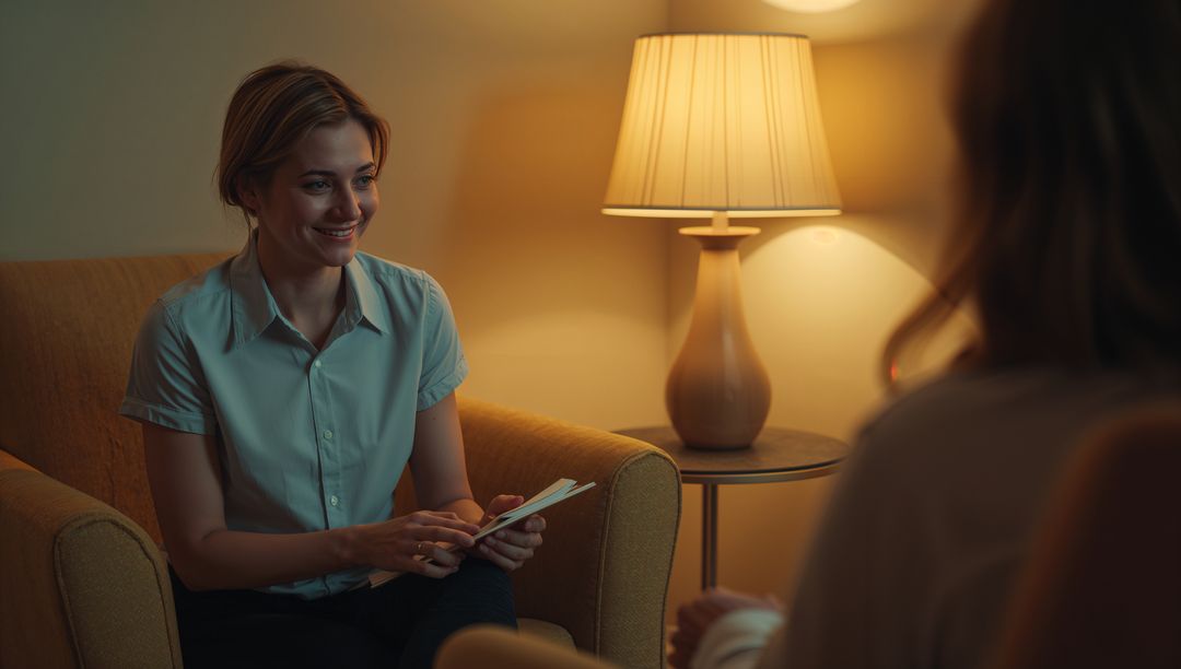 Professional Consultation in Cozy Office Environment with Lamp Lighting