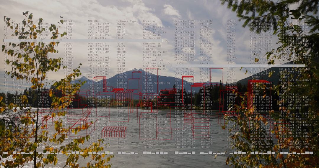 Digital Data Lakeside Reflection with Mountain Backdrop