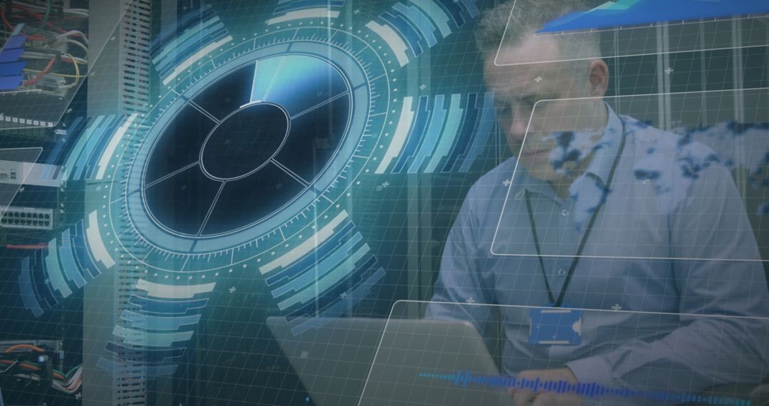 IT Technician Troubleshooting Server Amid Virtual Data Interface