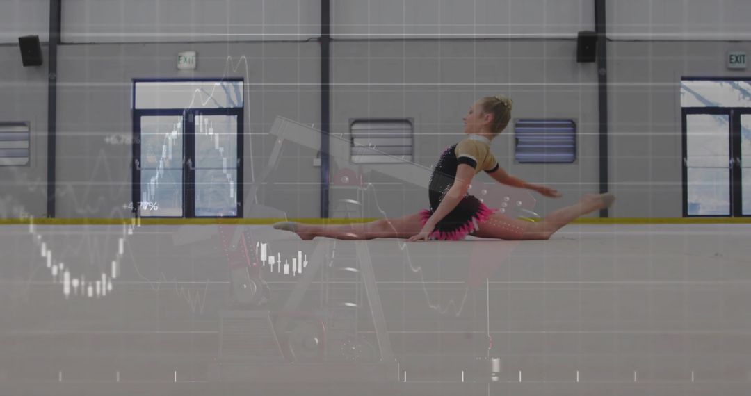 Gymnast Perform Split Leap in Yellow Fringe Leotard Sporting Flexibility