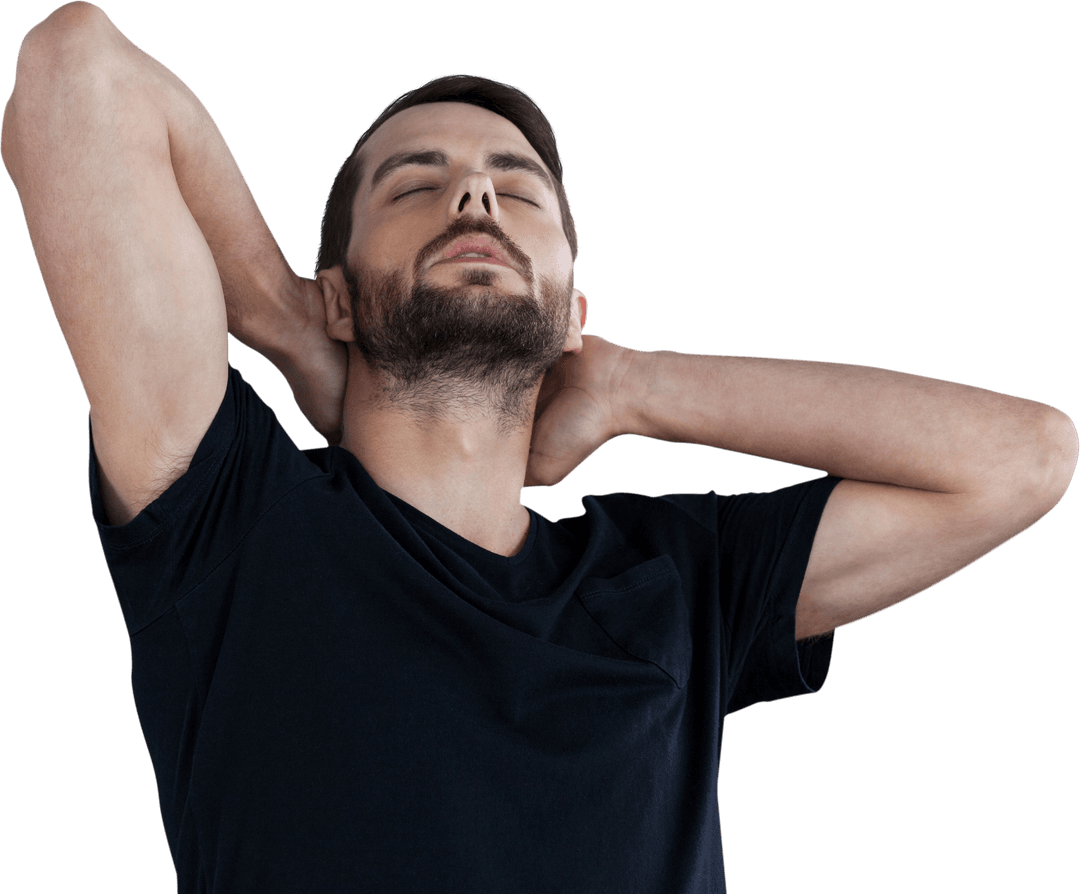 Young Relaxed Man Leaning with Eyes Closed on Transparent Background