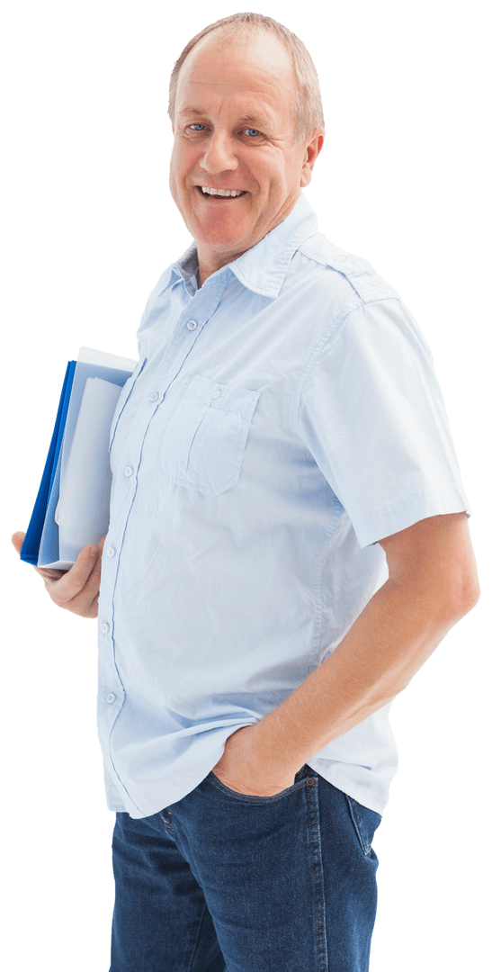 Happy Businessman Holding Folder on Transparent Background