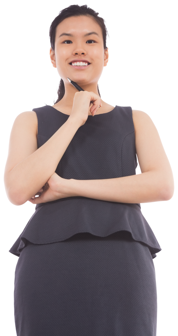 Asian Businesswoman Smiling with Pen on Transparent Background - Download Free Stock Images Pikwizard.com