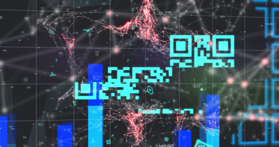 QR Code Over Digital Network Conceptual Art