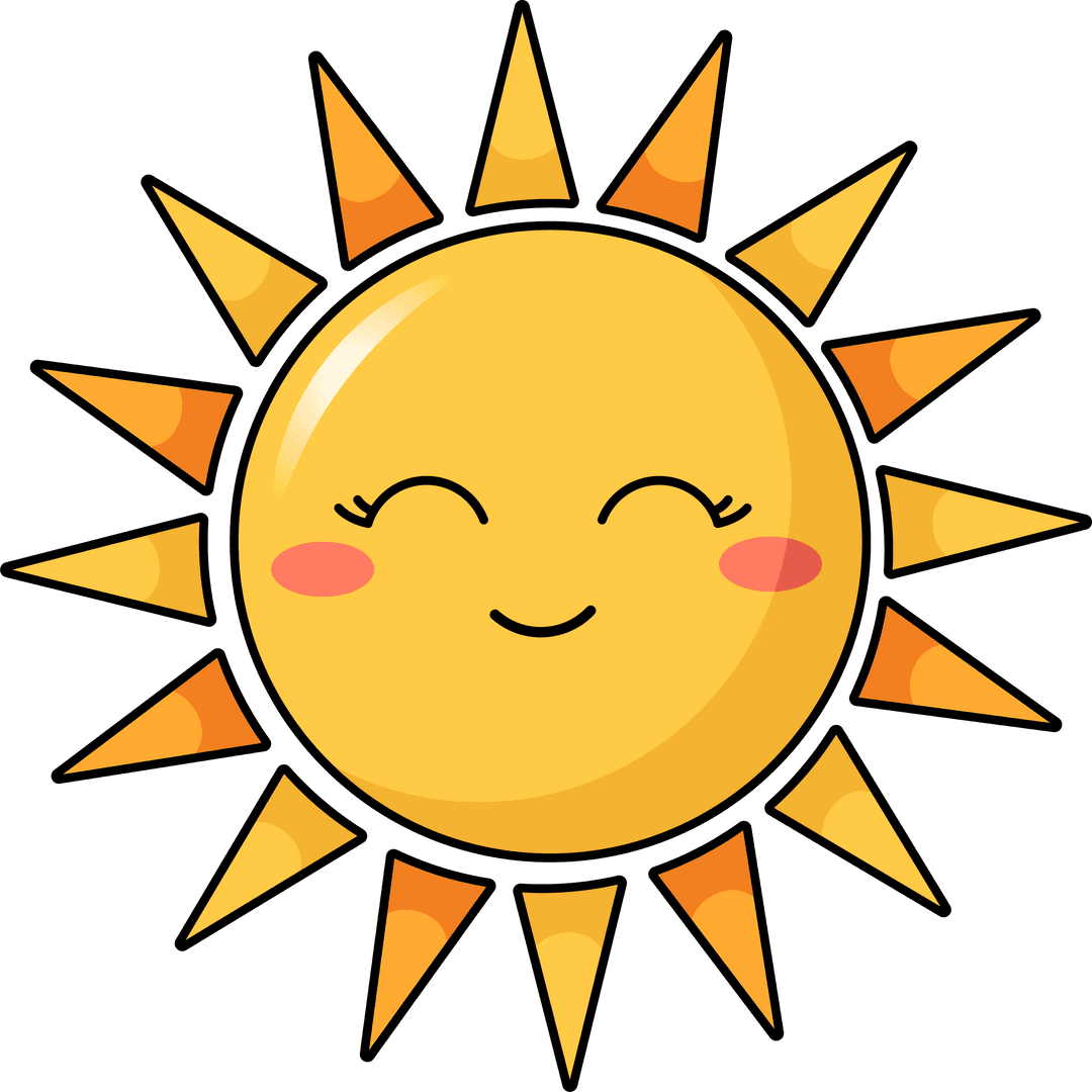 Cheerful Cartoon Sun with Orange Rays on Transparent Background