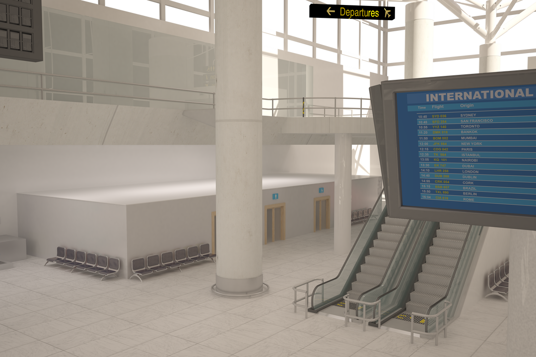 Transparent Airport Interior Illustration with Departure Board - Download Free Stock Images Pikwizard.com