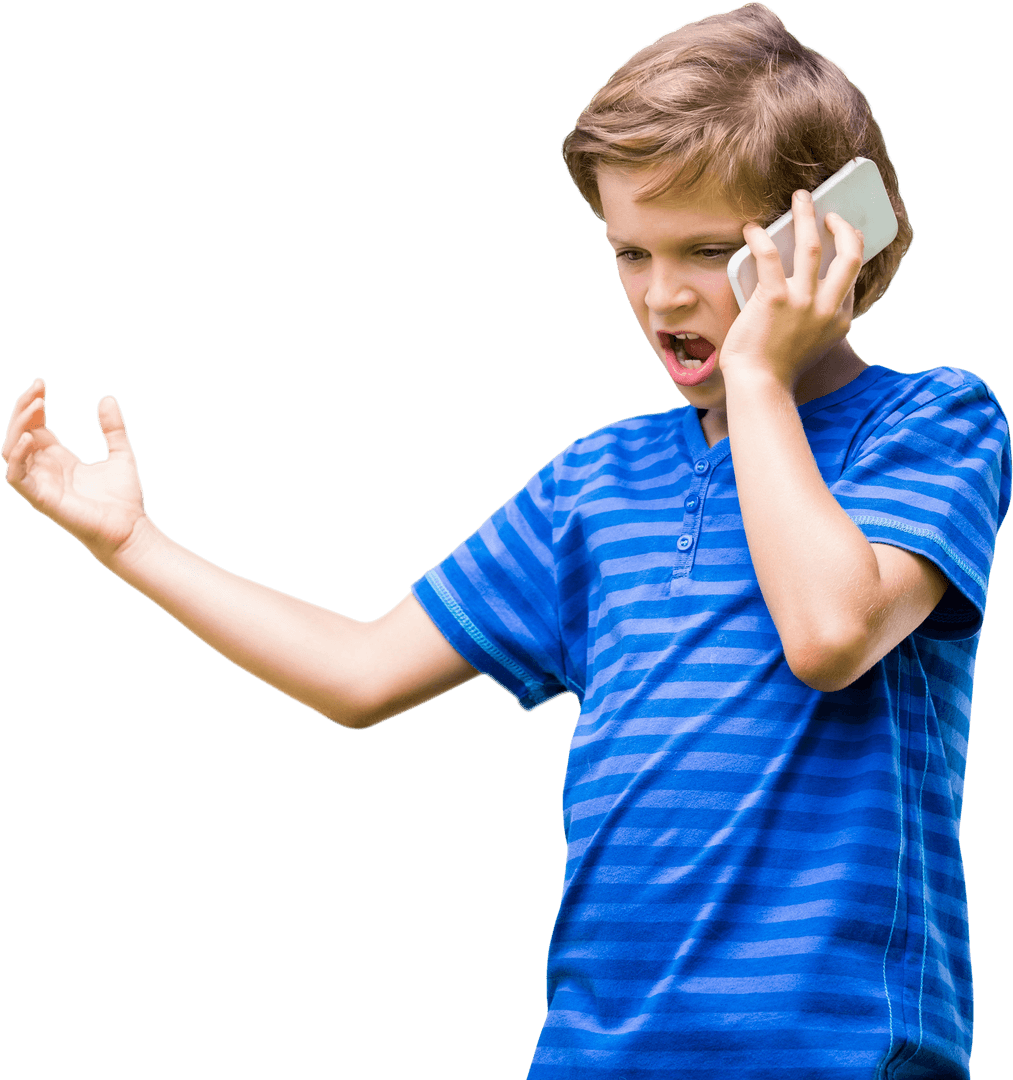 Angry Boy Talking on Transparent Smartphone Conversation