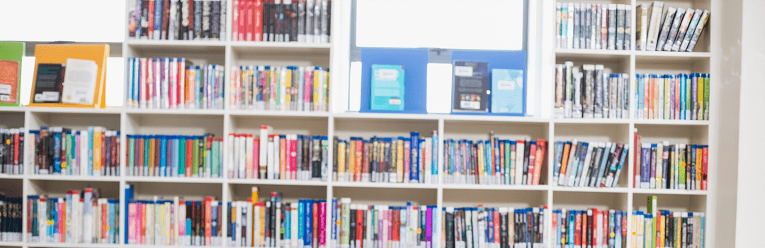 Transparent Bookshelf with Colorful Books in School Library