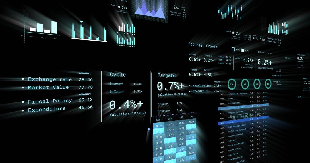 Abstract Financial Data Analysis Display with Digital Infographics