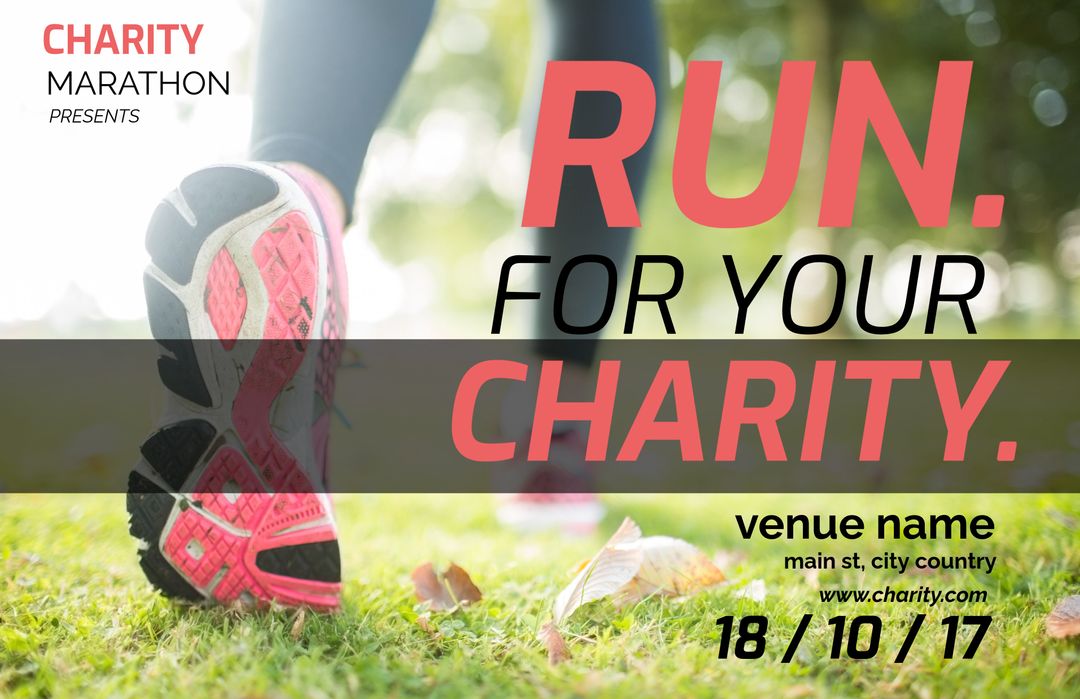 Charity Marathon Promotional Poster Running Shoes On Grass - Download Free Stock Templates Pikwizard.com