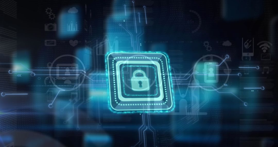 Cyber Security Concept with Digital Lock and Circuitry