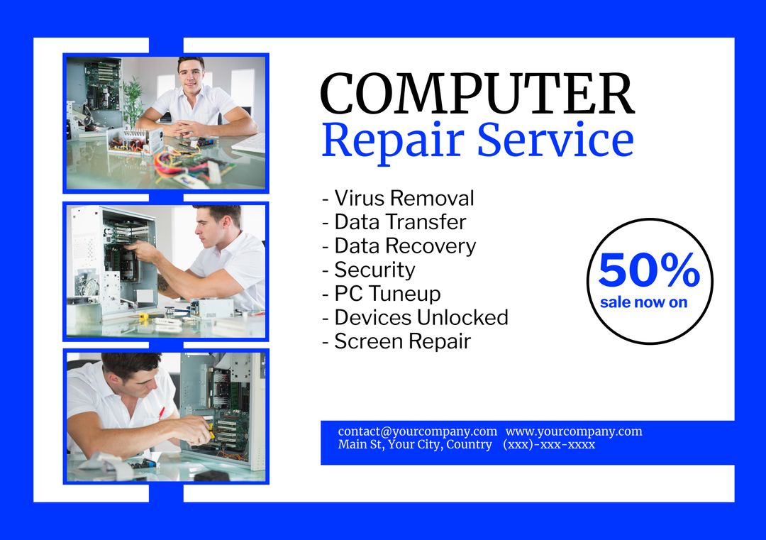Computer Repair Service Ad with Discount Offer and Contact Details