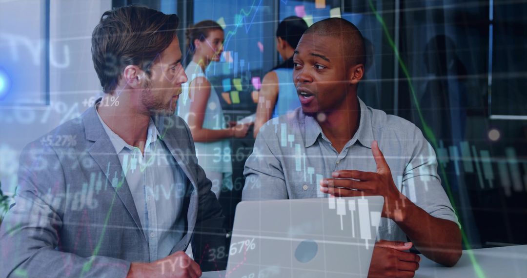 Business Professionals Collaborating Stock Data Analysis