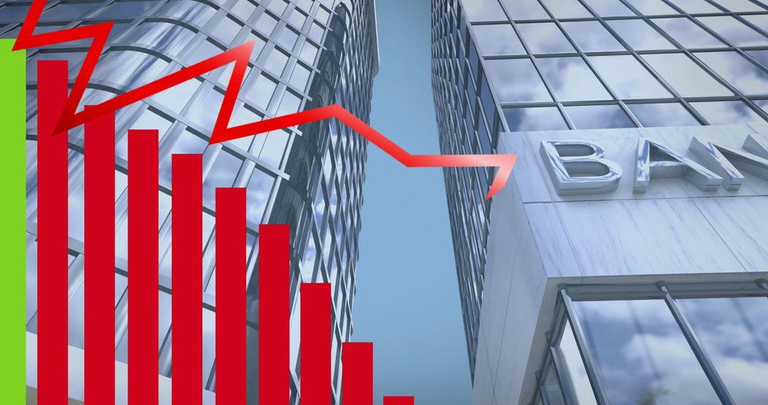 Declining Financial Chart with Skyscrapers in Background