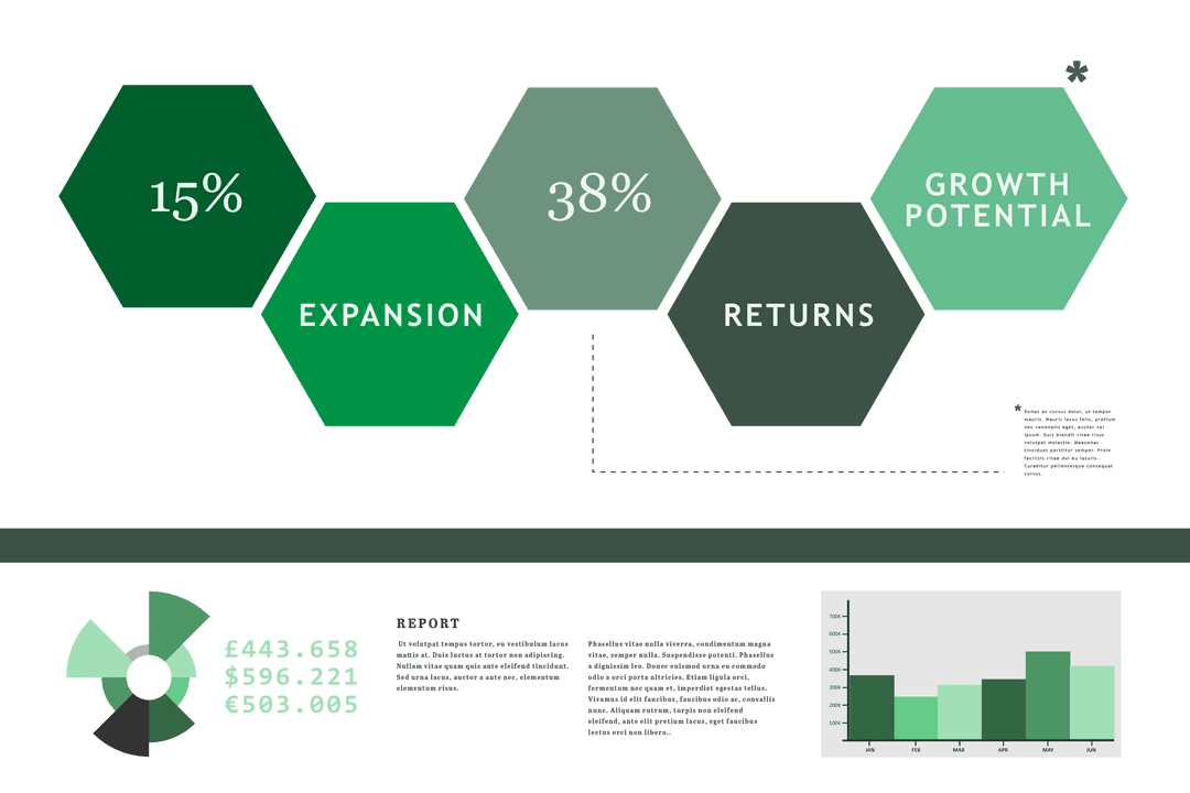 Transparent Business Illustration with Green Texts and Diagrams