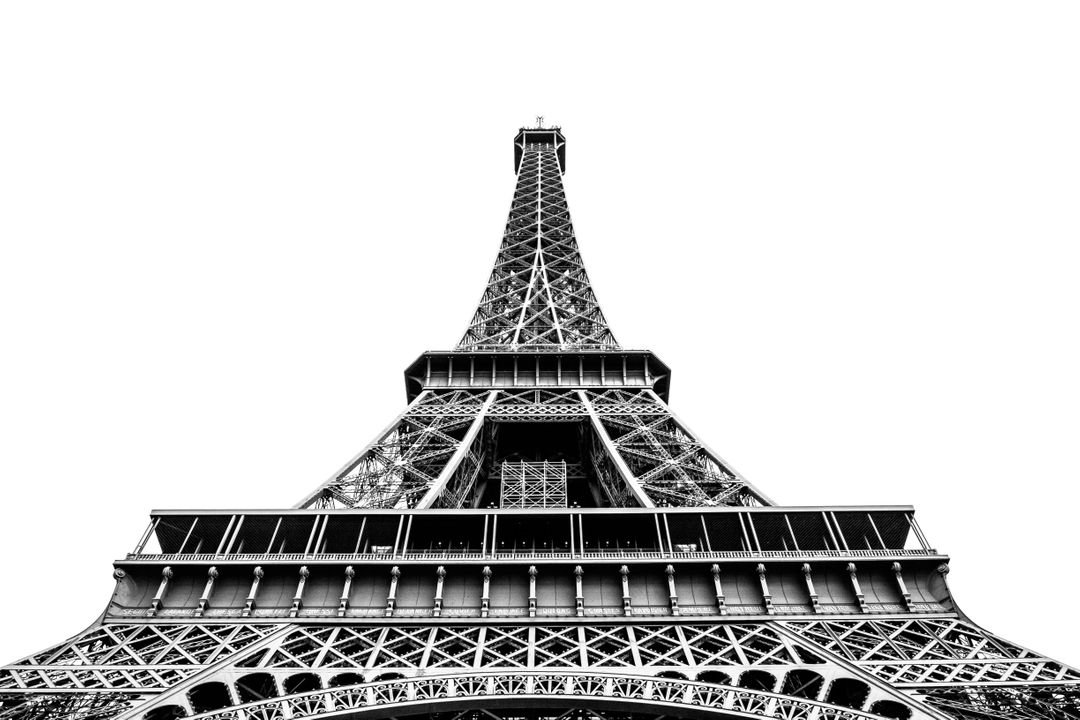 Low Angle View Eiffel Tower Monochrome Paris Landmark - Free Images, Stock Photos and Pictures on Pikwizard.com