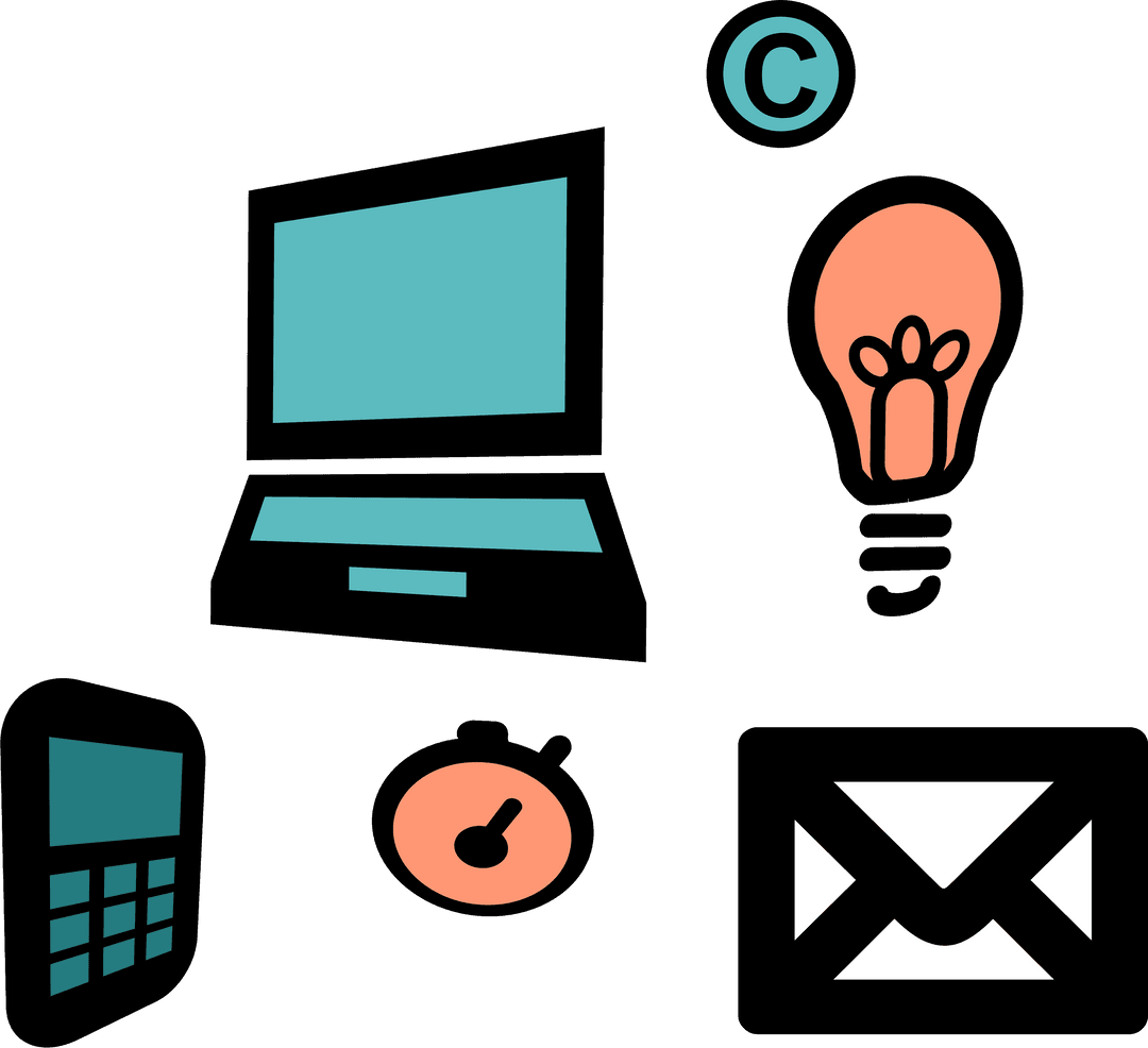 Transparent Technological Icons Set Ins B Vibrant Blue and Orange