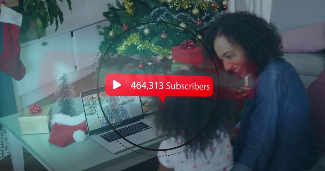 Family Intimacy During Holiday Virtual Call with Decorations