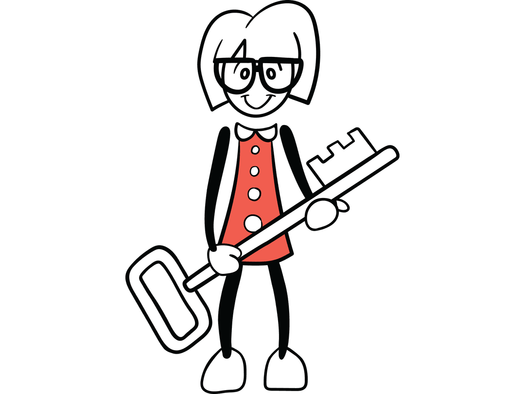 Happy Woman Holding Key Vector on Transparent Background