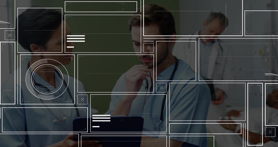 Medical Team Discussing Patient Care with Digital Tablet and Augmented Clinical Interface