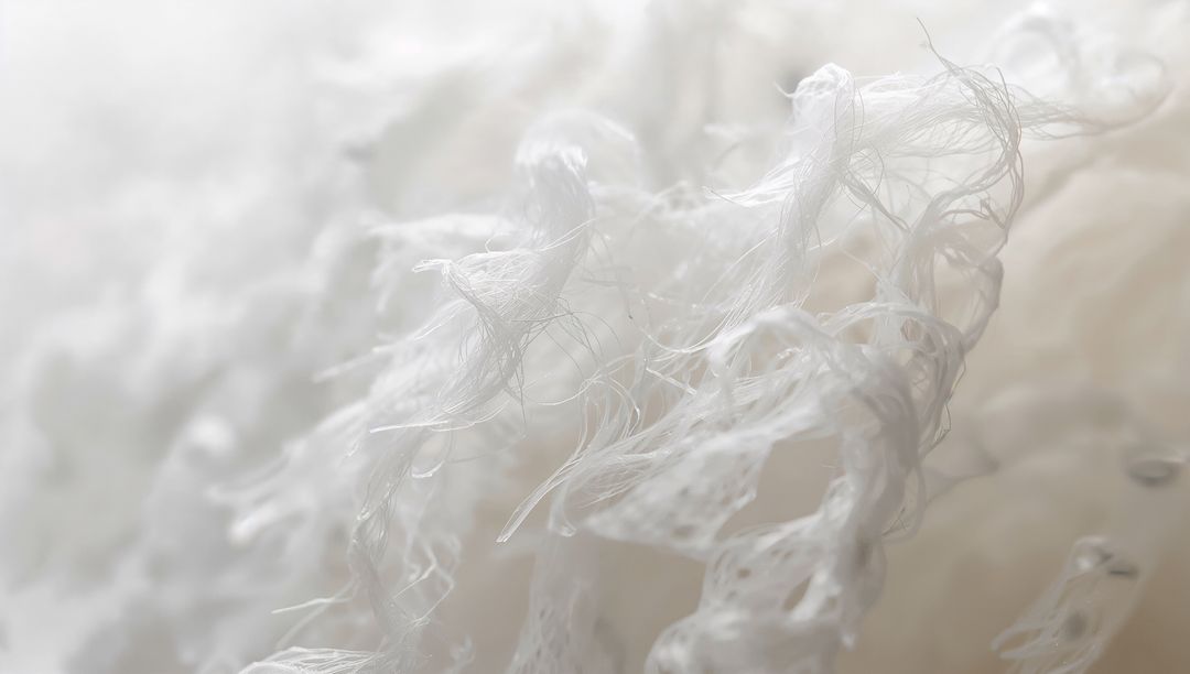 Macro White Fibers Revealing Delicate Frayed Strands and Translucent Filaments