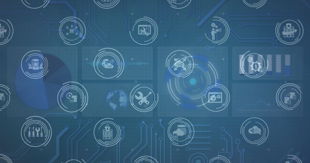 Innovative Digital Tech Icons on Network Circuit Background