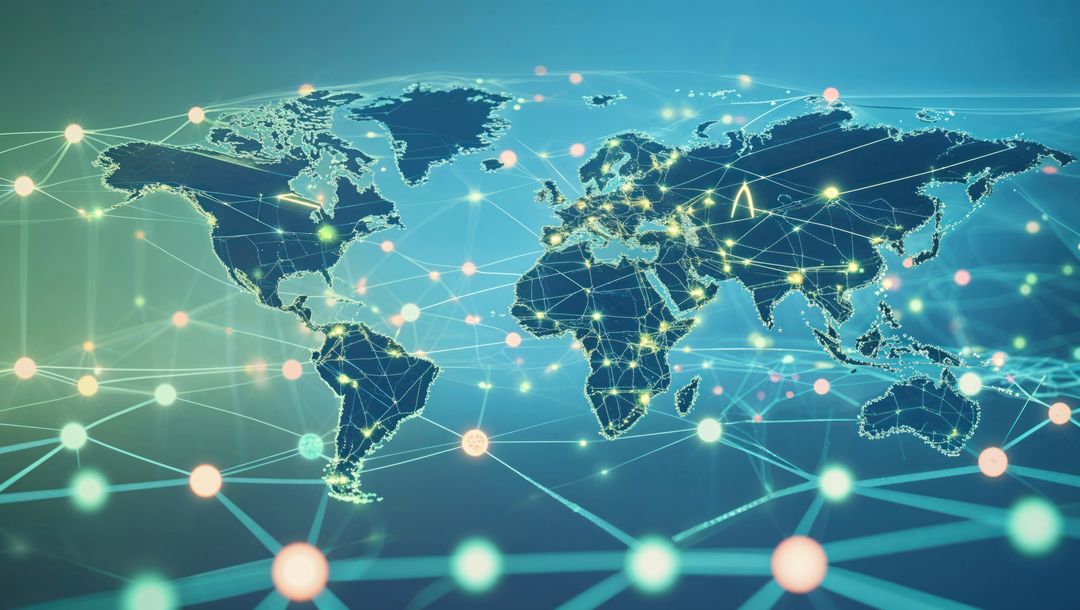Digital Global Map with Glowing Networking Connections