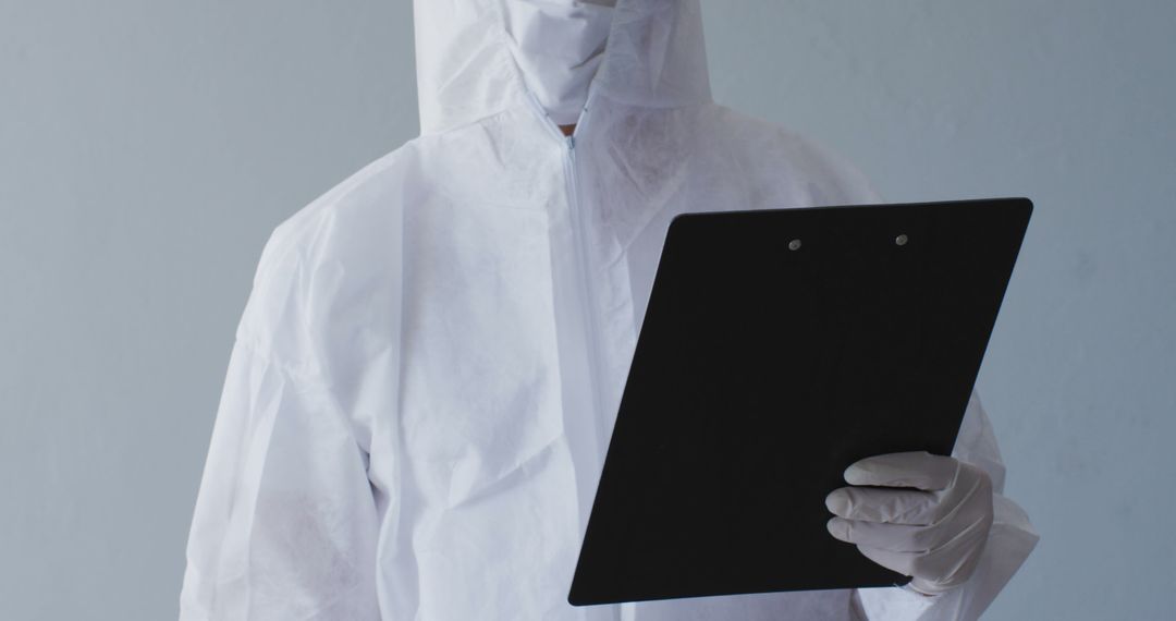 Healthcare Worker in Protective Suit Holding Clipboard for Medical Records - Free Images, Stock Photos and Pictures on Pikwizard.com