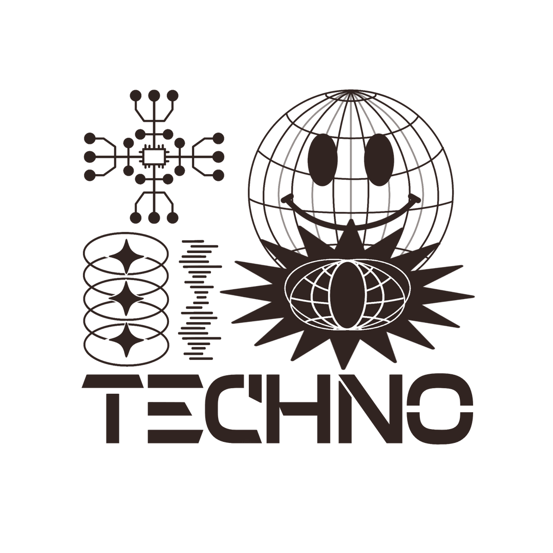 Techno Graphic with Mix of Geometric and Digital Elements on Transparent